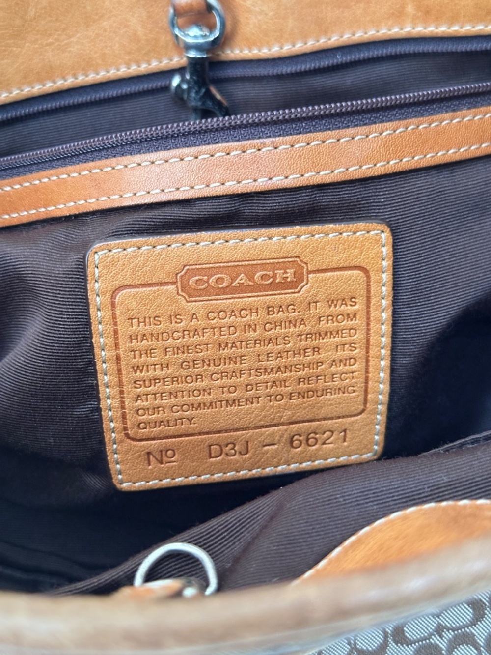 Vintage Coach Brown Khaki Hobo Bag 6621 with C Signature and Leather Top Handle - Picture 16 of 16